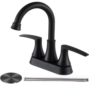 VALISY Lead-Free Matte Black Bathroom Sink Faucet 2 Handle 4 Inch Centerset F... - Picture 1 of 8