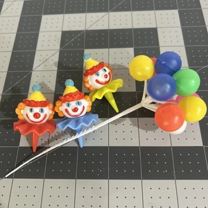 Vtg Clown Heads Cake Toppers W/ Balloon Bundle Lot Clowns Balloons Decoration - Picture 1 of 9