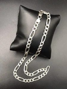 "Collar de plata de ley 925 con cadena Figaro para hombre talla 18""" - Imagen 1 de 12