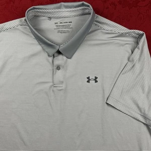 Under Armour Shirt Mens 4XL Gray Stripe The Performance Polo Golf Short Sleeve - Picture 1 of 9