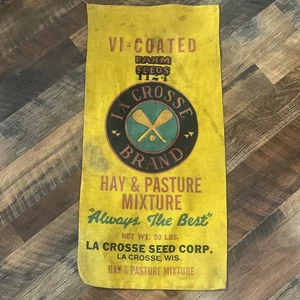 Vintage La Crosse Brand Farm Seed Sack 50 Lb Bag Hay & Pasture Mixture Wisc Wis - Picture 1 of 5