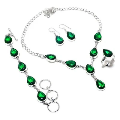 Conjunto de joias de prata esterlina 925 feitas à mão com pedra preciosa diópsido cromada facetada I052 - Imagem 1 de 4