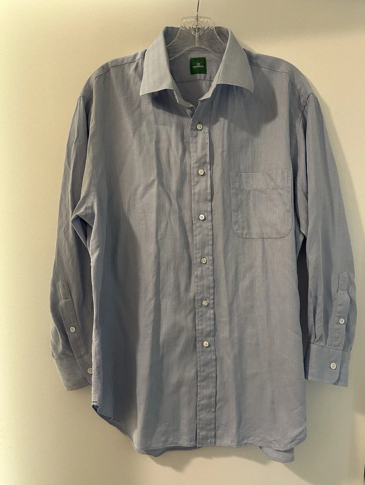 Sid Mashburn 人字形蓝色传播领正装衬衫美国制造 16 领 — 第 1/4 张图片