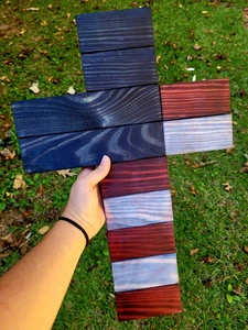 Holz Amerikanische Flagge Kreuz 18" x 12" Handarbeit  - Bild 1 von 7