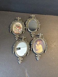 VTG Small Ornate Italian Brass Framed Pictures & Mirrors, Set Of 4, Italy VGUC - Picture 1 of 13