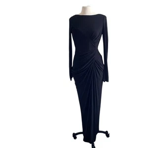 BADGLEY MISCHKA Dress Women's Size 8 Black Draped Jersey Gown Formal - Imagen 1 de 9