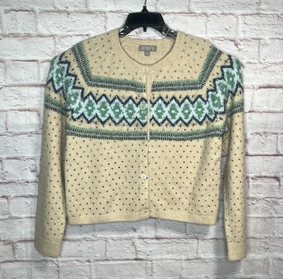J Crew Crystal Embellished Fair Isle Cardigan Sweater Size L - Image 1 of 4
