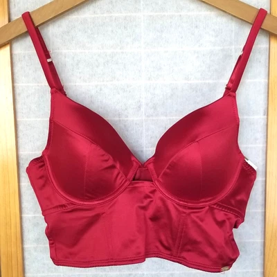 NUEVO Corsé de Satén Top Sujetador Push Up en Rojo Claret Talla 34C Jessica Simpson Nuevo con Etiquetas Foto 1 de 4