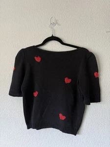Vintage Strickpullover schwarz-rot Herz DAMEN S - Bild 1 von 3