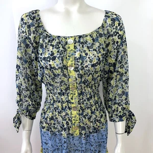 Figueroa & Flower MED Sheer Smock BOHO Above Knee Dress Elastic Torso Floral - Picture 1 of 16