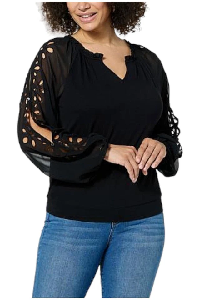 Top de punto Colleen Lopez con mangas de ojales negro Foto 1 de 1