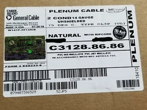 Carol C3128 14/2C Twisted Stranded Plenum Audio/Security/Alarm Cable White/100ft - Picture 1 of 5