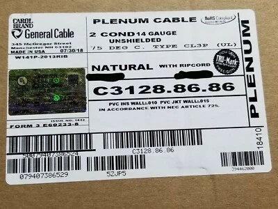 Cable de audio/seguridad/alarma trenzado trenzado Carol C3128 14/2C blanco/100 pies Foto 1 de 4