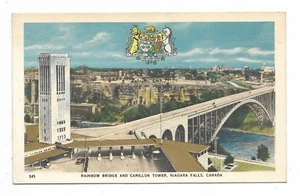 Heraldic Postcard Niagara Falls, Ontario Rainbow Bridge & Carillon Tower Unused - Picture 1 of 2