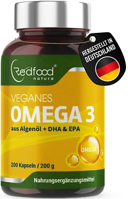 Omega 3 Cápsulas de Aceite de Algas - Vegano - 200 Cápsulas 1000mg Aceite de Algas DHA & EPA