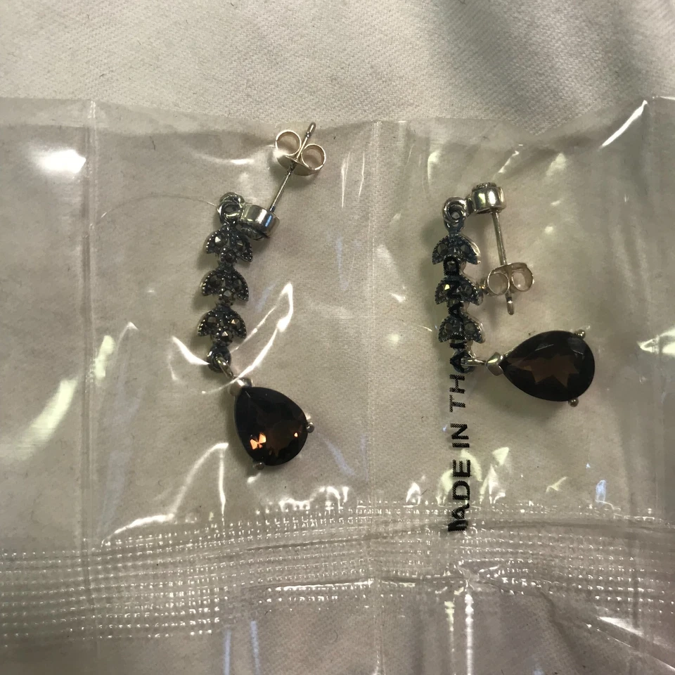 Avon 2007 Sterling Silver Smoky Quartz Drop Earrings