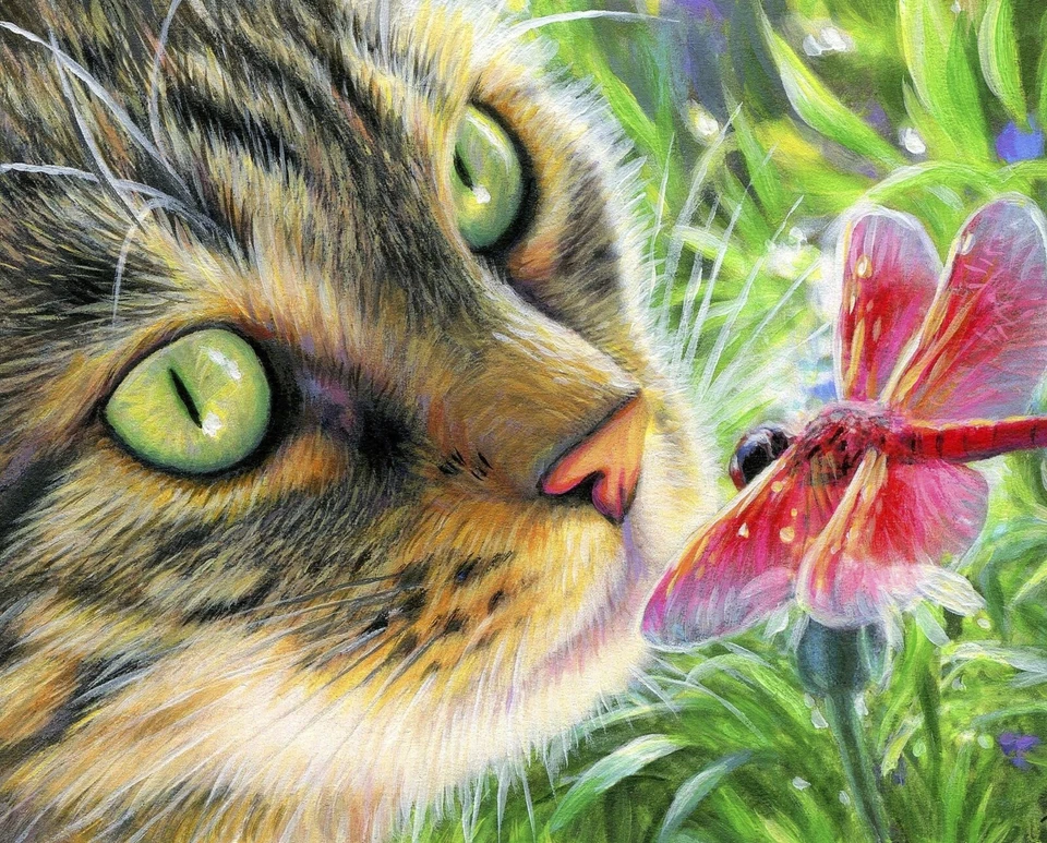 The Red Dragonfly ~ Cat~ David Textiles Fabric Panel - Image 1 of 1