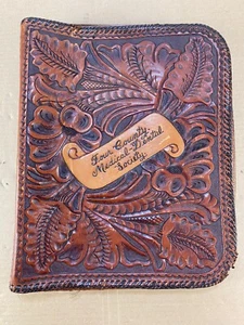 Vintage Hand Tooled Leather Gator Skin Four Count Medical Dentist Society Binder - Picture 1 of 10