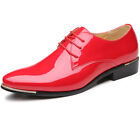 Mens Low Heel Pointed Toe Lace Up Soft Sole Dress Patent Leather Shoes Oversized