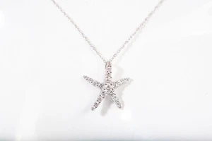Ladies 14k White Gold CZ Starfish Necklace 18" - Picture 1 of 4