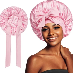 Beauty Hair Care Wide Brimmed Hat Ribbon Design Satin Sleeping Hat Shower Caps-v - Picture 1 of 20