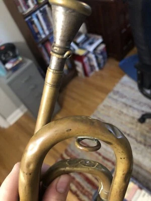 ANTIQUE MILITARY BRASS BUGLE - STAMPED US REGULATION Made In USA 16” VINTAGE USA - Image 1 of 4