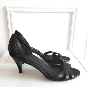 Oasis black leather open toe d’orsay heeled slip on heels sandals Sz UK 7 / 41 - Picture 1 of 9