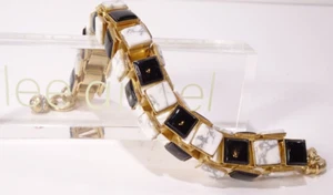 Lee Angel Neiman Marcus Women's Howlite Black Tile Stone Box Link Bracelet 225 - Picture 1 of 10