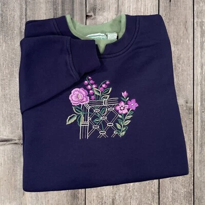 Sudadera Shenanigans Vintage Años 90 Mujer Mediana Azul Púrpura Bordada Flores Foto 1 de 4