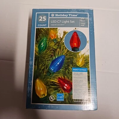 Holiday Time 25 counts Multi-Color LED C7 Lights Green Wire 14ft Long Christmas - Image 1 of 4