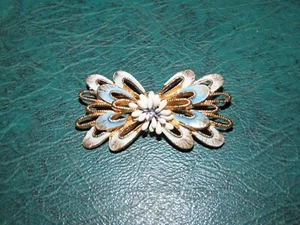 FLORENZA SIGNED ENAMEL GOLD TONE PIN BROOCH Vtg - Picture 1 of 2