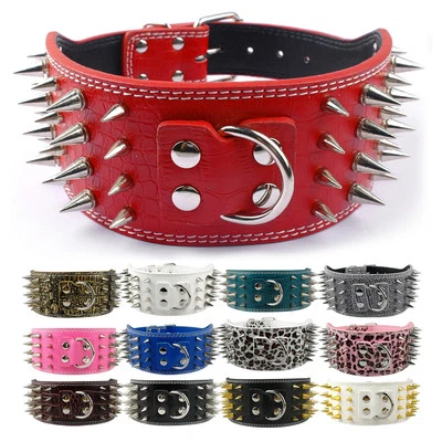 Collare in pelle con borchie a punta per Cane Pitbull Rottweiler DOG COLLAR M-XL - Image 1 of 4
