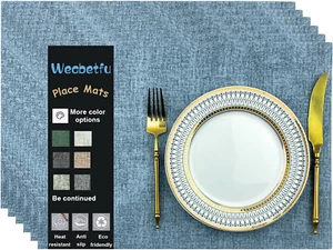 Faux Leather Heat Resistant Placemats Set of 6 Waterproof Wipeable PU Table Mats - Picture 1 of 7