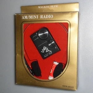 Vintage Walkie Walky Slim AM Mini Portable Pocket Radio + Headphones - Picture 1 of 5