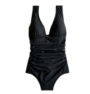 J.Crew womens size 24 Ruched V-neck One Piece Swimsuit Black  - Picture 1 of 11