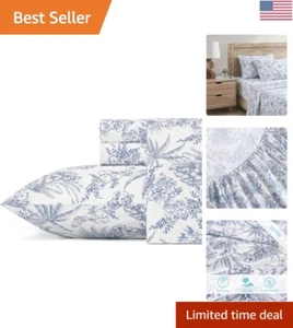 Tropical Blue Floral King Sheets, 100% Cotton Percale, Deep Pocket Fitted - Picture 1 of 10