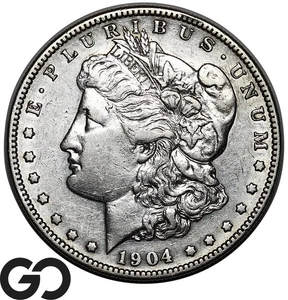 Moneda de dólar de plata Morgan 1904-S, elección difícil AU+, mejor fecha - Imagen 1 de 3