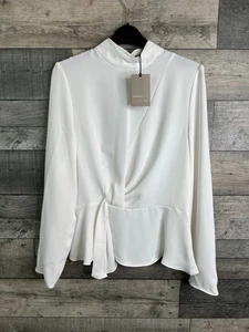 River Island Womens Blouse Top Size UK 12 White Drape Front Smart Casual Party - Picture 1 of 13