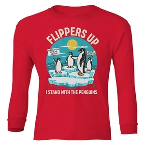 Flippers Up Resist Protest - Stand With Penguins Youth Long Sleeve T-Shirt - Picture 1 of 9