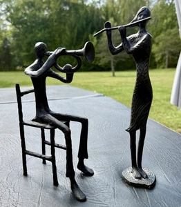 Moderne abstrakte Gusseisen Musiker Figuren - Trompete & Flöte - 10" hoch - Bild 1 von 7