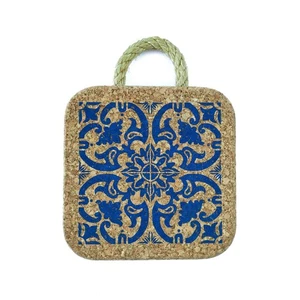 Viking Natural Cork Hot Pads/Trivets - Blue Portuguese Tile - Made in Portugal - Picture 1 of 2