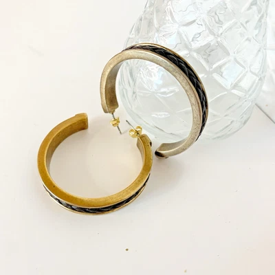 Pendientes de aro trenzados de cuero Lauren Ralph Lauren tono dorado 1,5" Foto 1 de 4