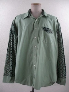 Men's XL Vtg 1970's Hawaiian Rodeo Shirt Long Sleeve Aloha USA Made Green Cotton - Picture 1 of 24
