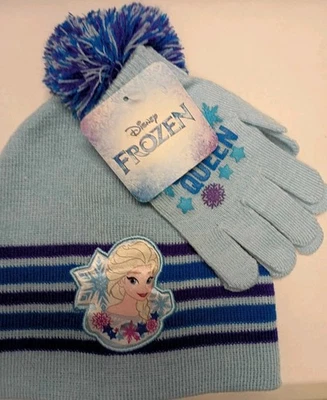 Disney Frozen Elsa Niñas Pompón Sombrero y Guantes Talla Única Niños Tejido Azul Foto 1 de 4