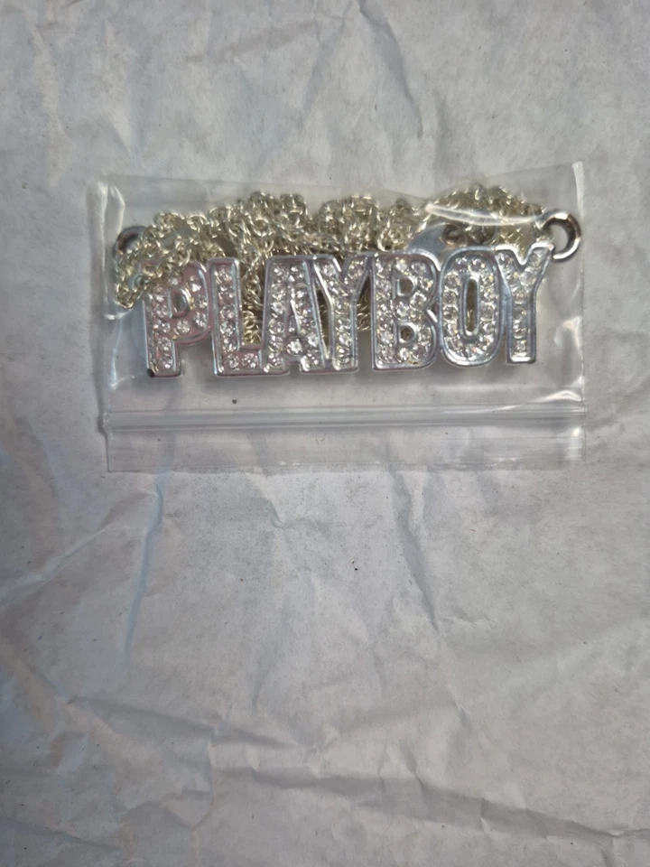 Official Playboy Y2k PLAYBOY inscription Silver Tone , Clear Zirconia, Bling - Image 1 of 4