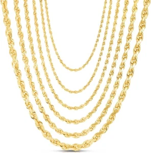 Floreo 10k Yellow Gold (1mm - 12mm) Solid Diamond Cut Rope Chain Necklace - Picture 1 of 75
