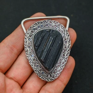 Black Tourmaline Gemstone 925 Sterling Silver Handmade Jewelry Belt Buckle Gift - Picture 1 of 4