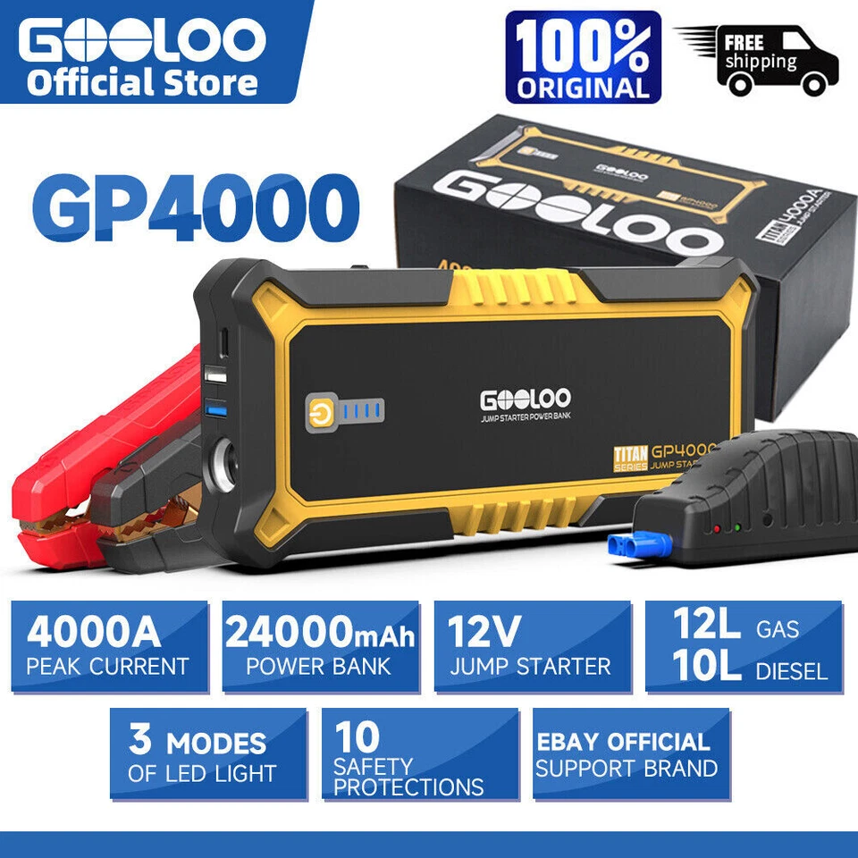 GOOLOO GP4000 Jump Starter 4000A Peak Car Starter SuperSafe 12V Lithium