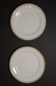 WILLIAMS-SONOMA Plates Pair 8" Salad Dessert Ivory Tan Trim Dots Made in Italy - Picture 1 of 8