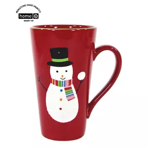 Target Home SLEDDIN HILL - SNOWMAN 18oz Tall Latte Mug Red Green Rim Christmas - Picture 1 of 11